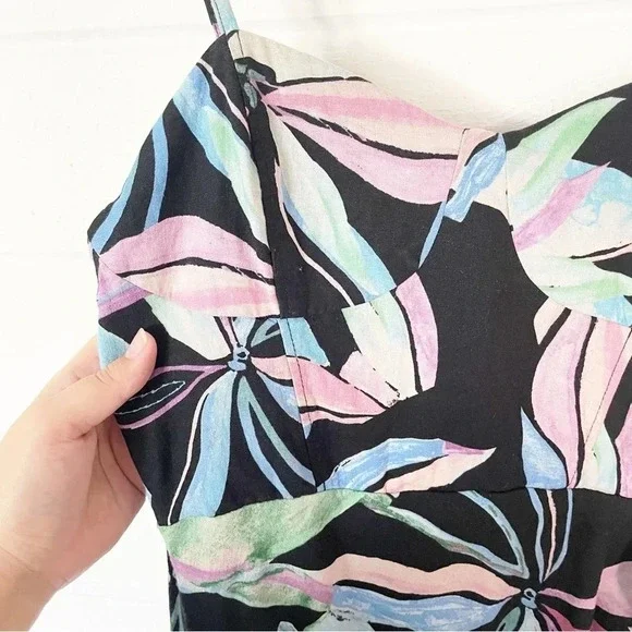 EUC Zara Linen Blend Tropical Print Corset Ruched Midi Dress Size Medium - Picture 10 of 17